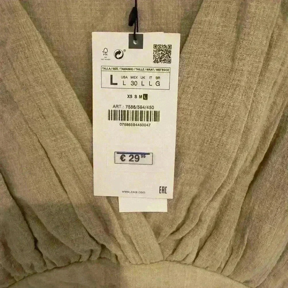 Zara Tan Drapped Crop Blouse Size Large New With Tags - Picture 3 of 3